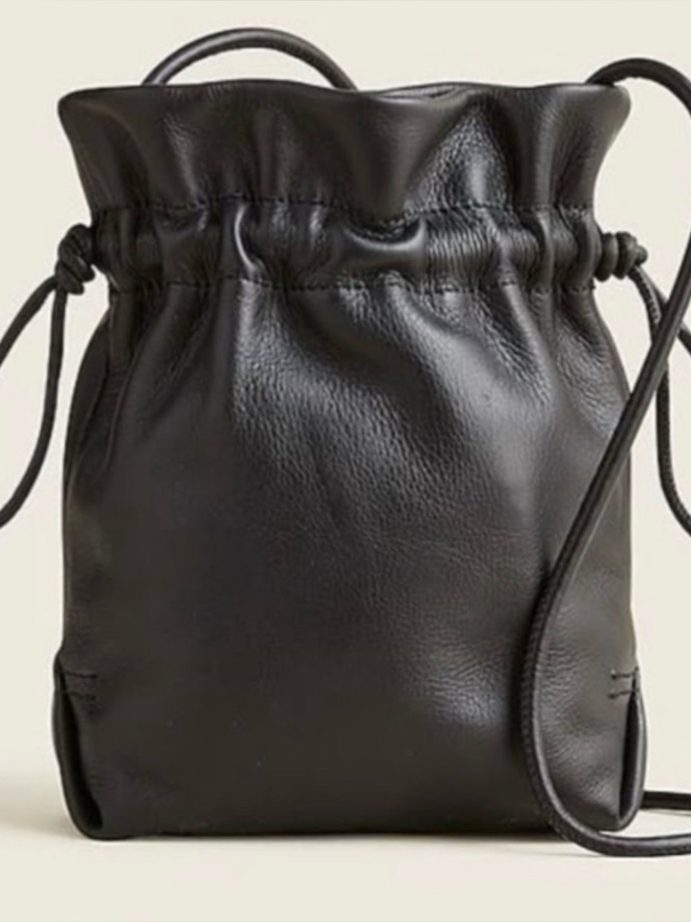 J.Crew Black Pebbled Leather Drawstring Pouch Crossbody Bag
